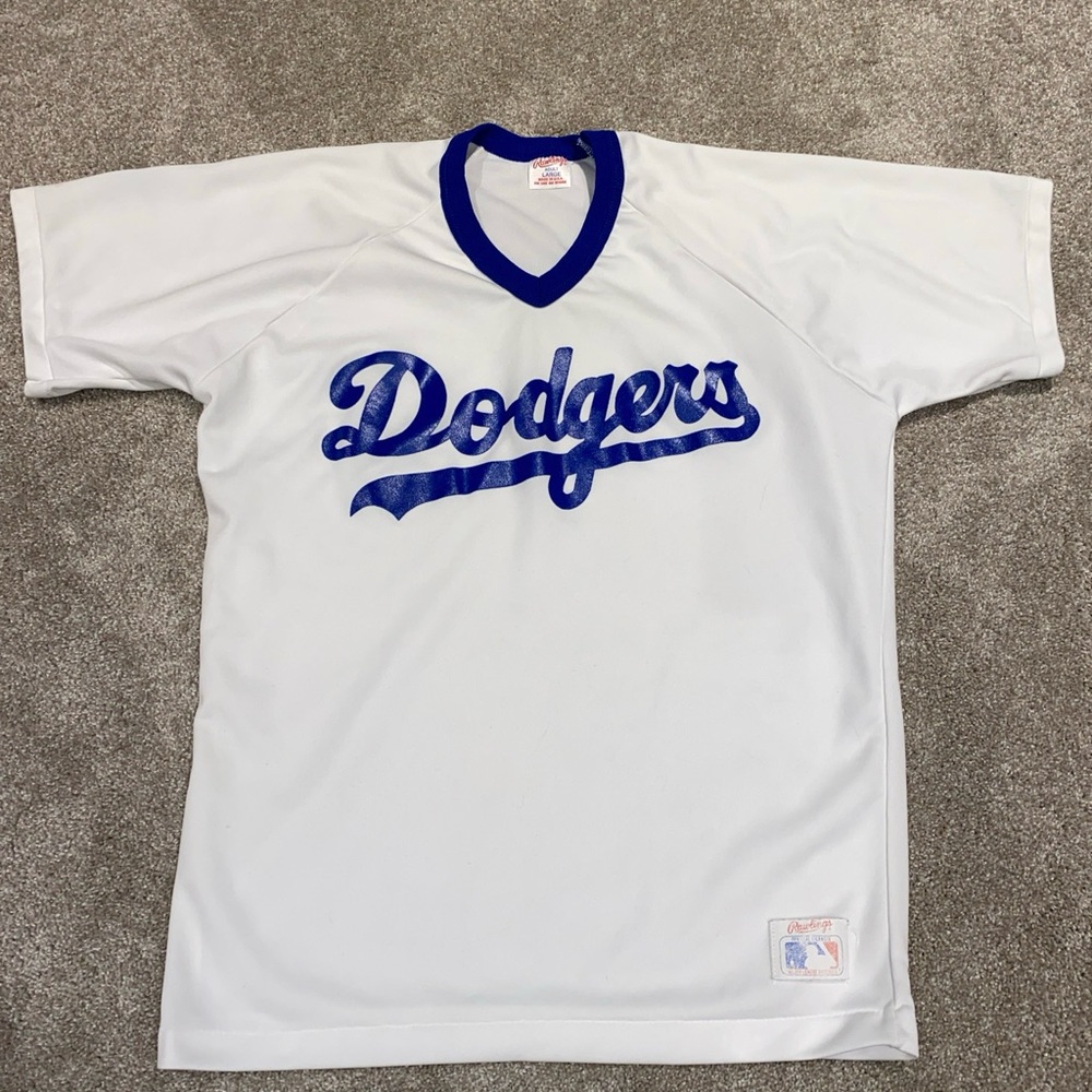 Vintage Rawlings‎ Dodgers Jersey Adult L White With Blue Writing MLB Los Angeles
